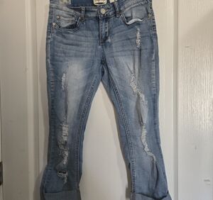 Indigo Rein Light Blue Distressed Boyfriend Jean Capris 7
